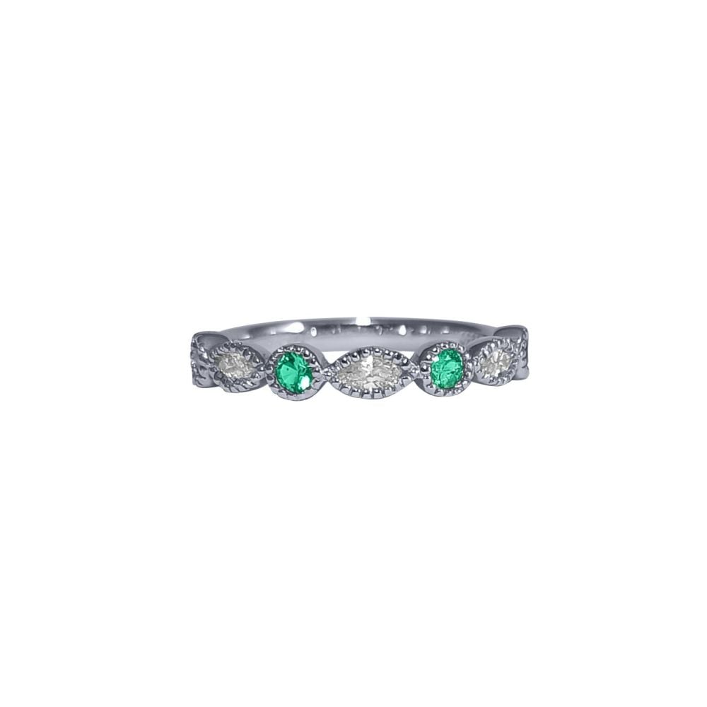 Emerald and Diamond Half Eternity Ring