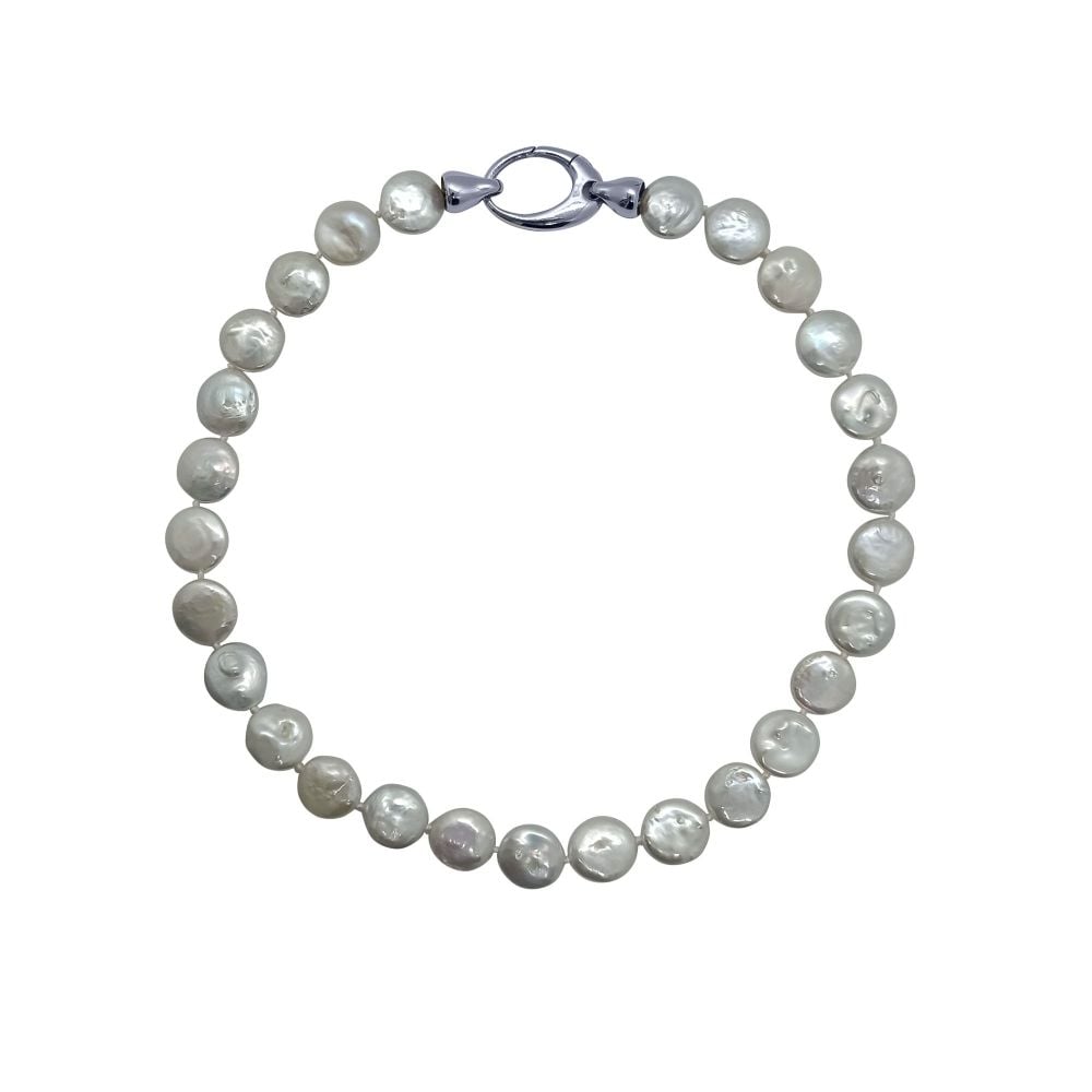 White Coin Pearl Necklace by JUPP