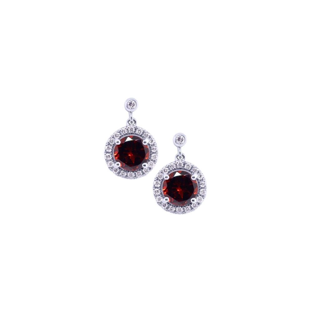Garnet & Diamond Halo Drop Earrings by JUPP