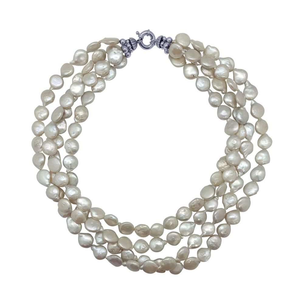 Four Row White Coin Pearl Necklace by JUPP