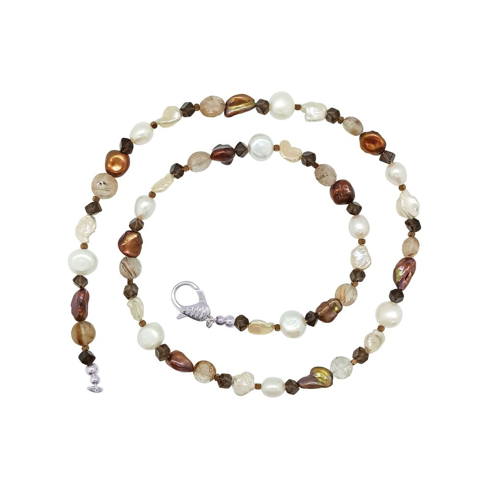 Rutilated Quartz and Chocolate Pearl Necklace by Jupp