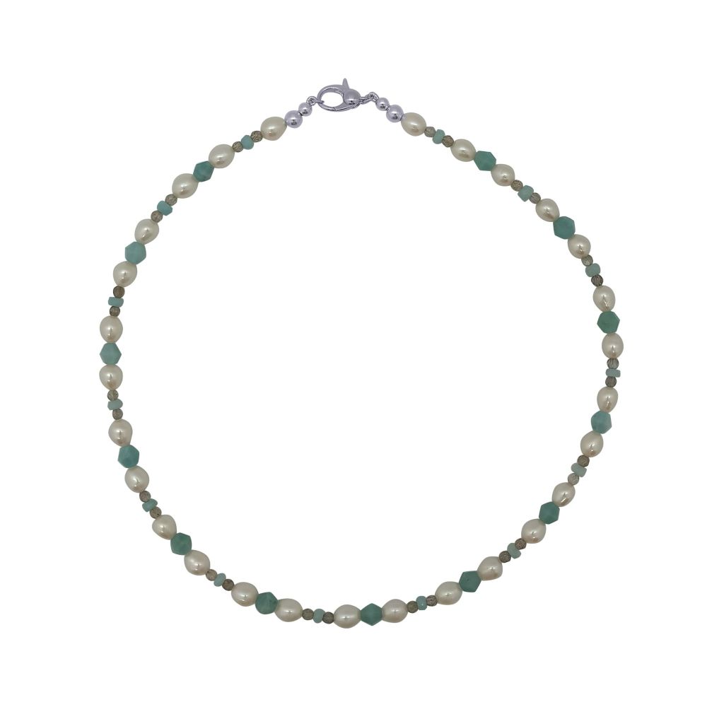 Amazonite, labradorite & Pearl Necklace by Jupp