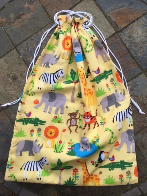 Yellow Jungle animal fabric drawstring Shoe/Gym bag
