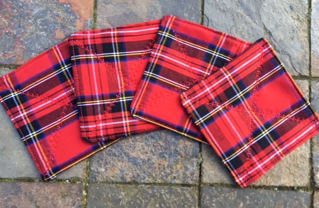 Quilted red tartan coasters - set of 4