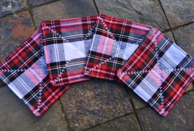 Quilted red tartan coasters - set of 4