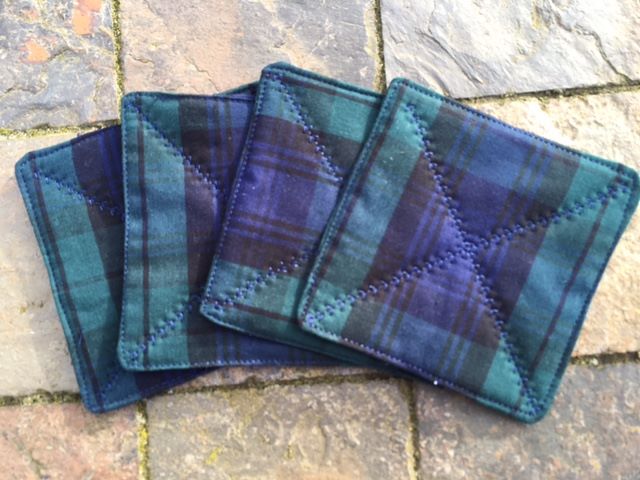 Quilted navy and green tartan coasters - set of 4 (Black Watch)