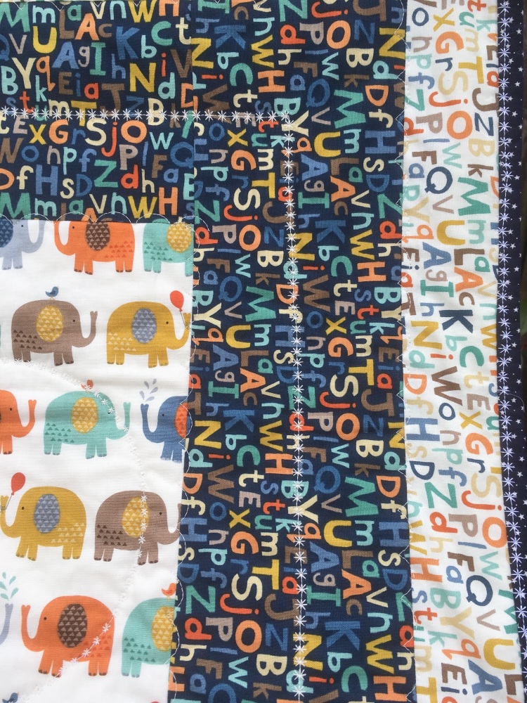 Elephant and Alphabet letters handmade patchwork Cot quilt