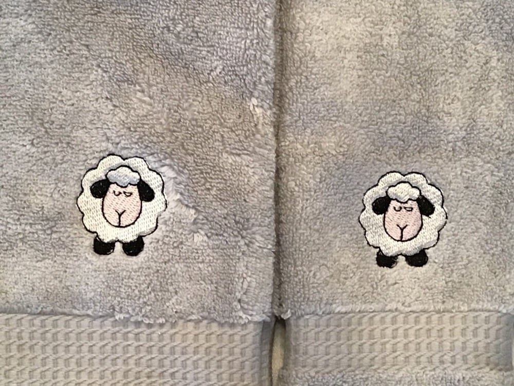 PERSONALISED OPTION - Sheep embroidered luxury hand towel and facecloth set