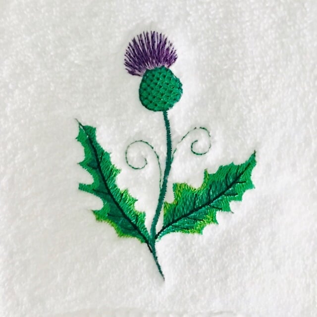 Thistle embroidered white luxury Handtowel