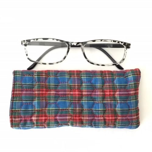 Navy blue herringbone quilted glasses case