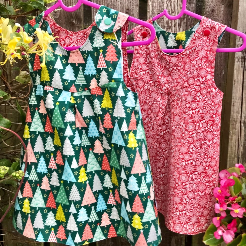 Christmas Reversible Dress with Trees and Snowflakes (3-6 months up to Age 