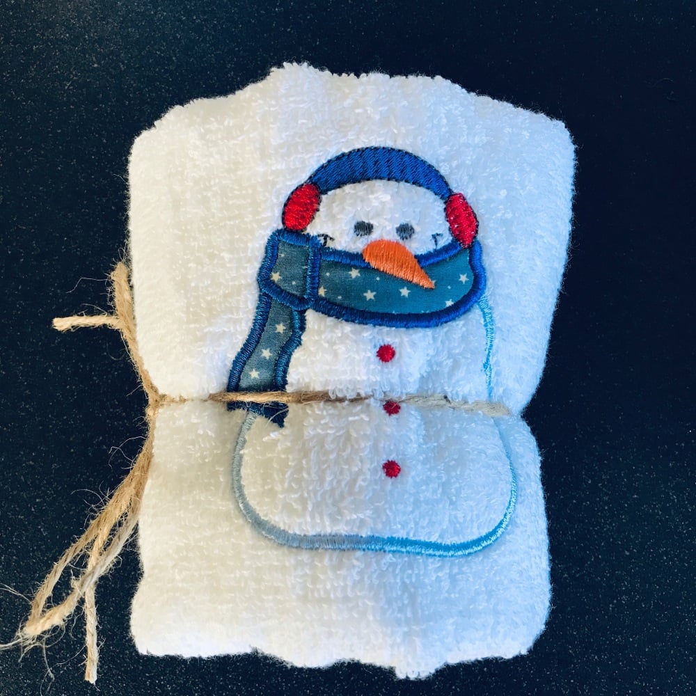 Snowman hand towel  - blue