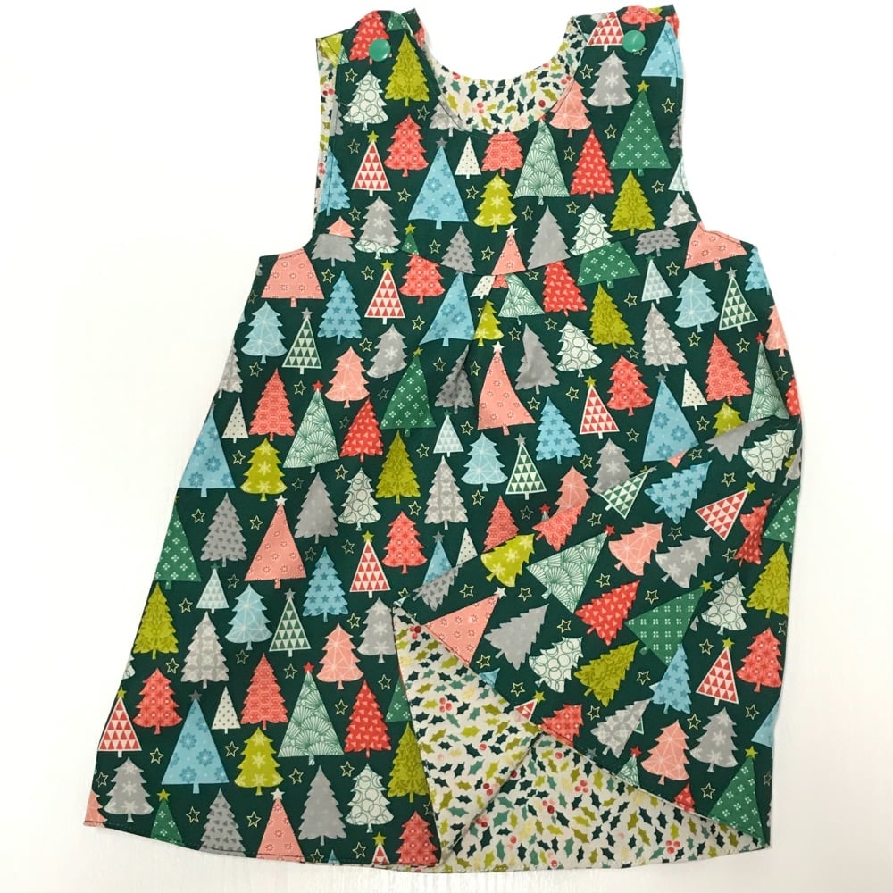 Christmas Reversible Dress with Trees and Snowflakes  - 12-18months