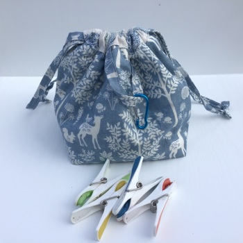 Peg Bag or Hobby Bag  - Blue forest with Animals and trees fabrics