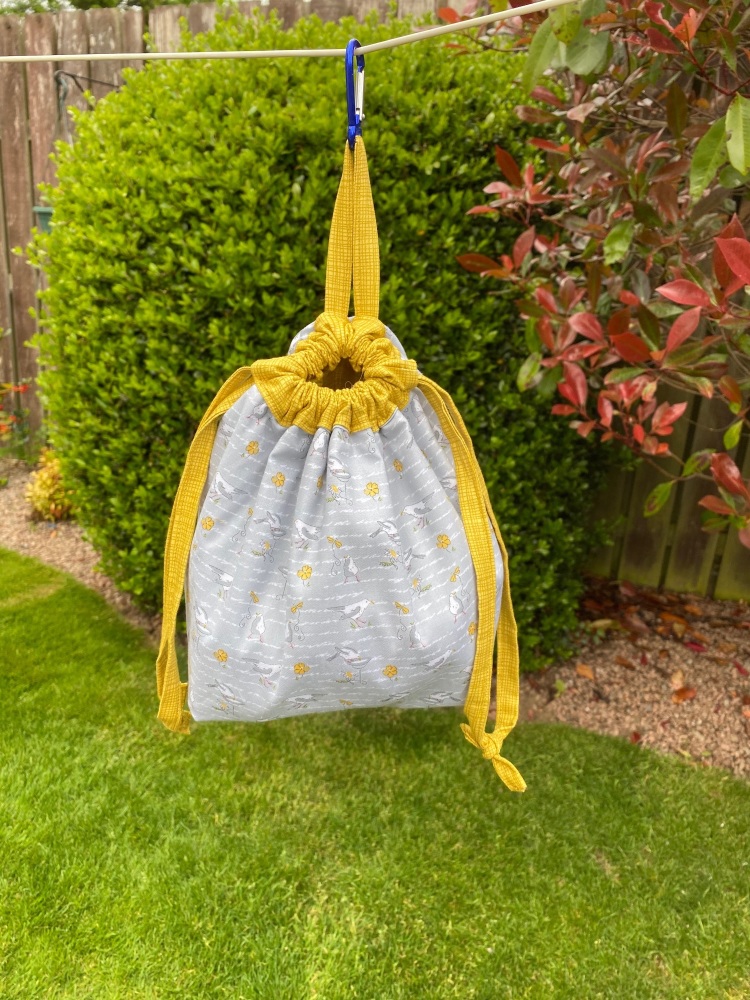 Peg Bag or Hobby Bag - Blue with gold trees
