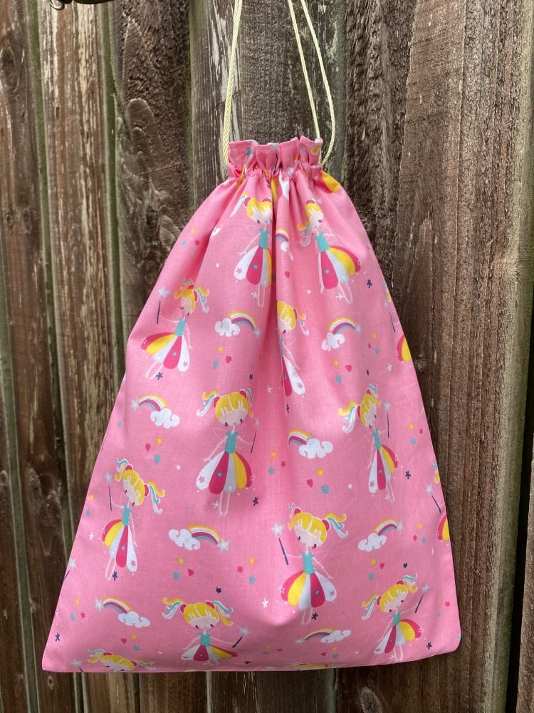 Fairies, Rainbows and Stars Drawstring Cotton School/Nursery bag