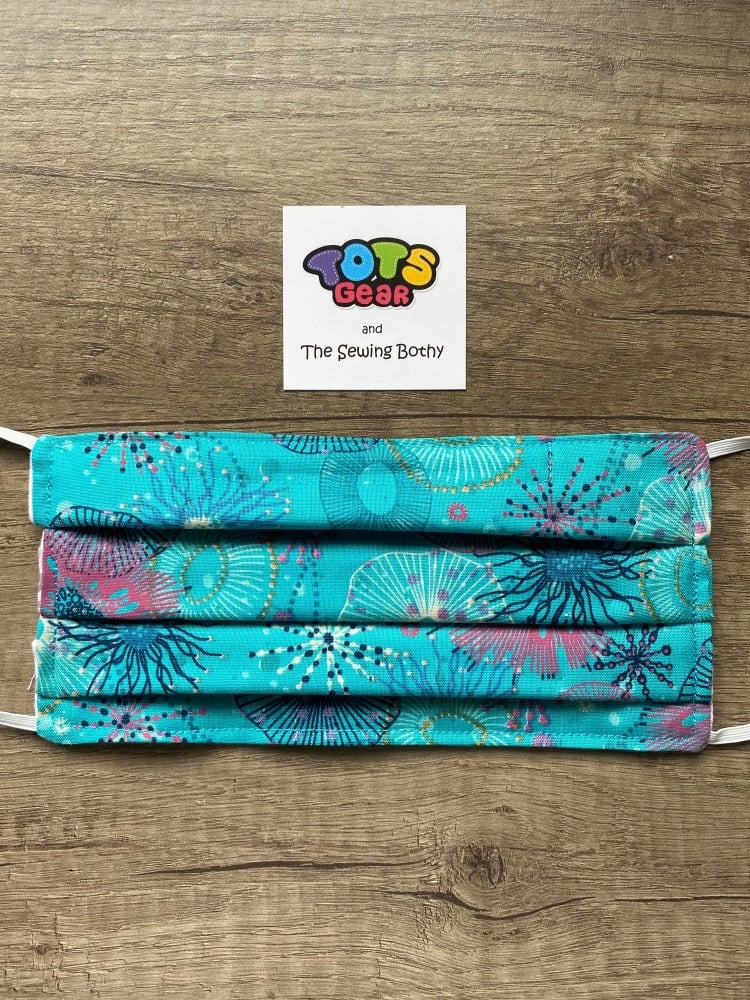 Turquoise “Reef” Cotton Face Mask - 4 sizes/options available to order
