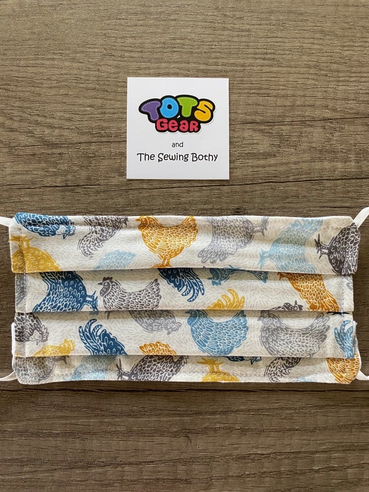 Chicken Face mask in blue, yellow and cream - available to order in 4 sizes