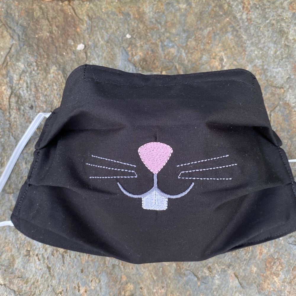 Bunny “smile” embroidered on Black Face Mask - 4 sizes/options available to