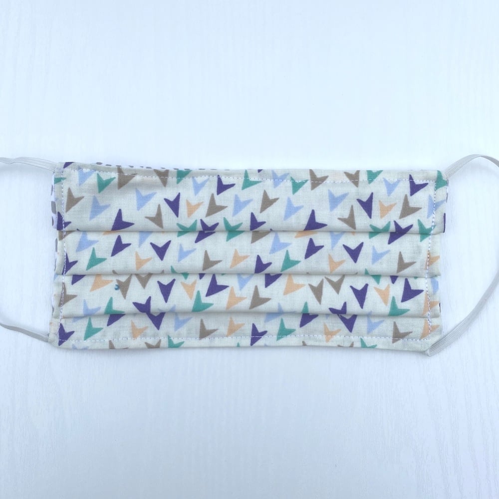 White Cotton Face Mask with white multi coloured arrows - made to order