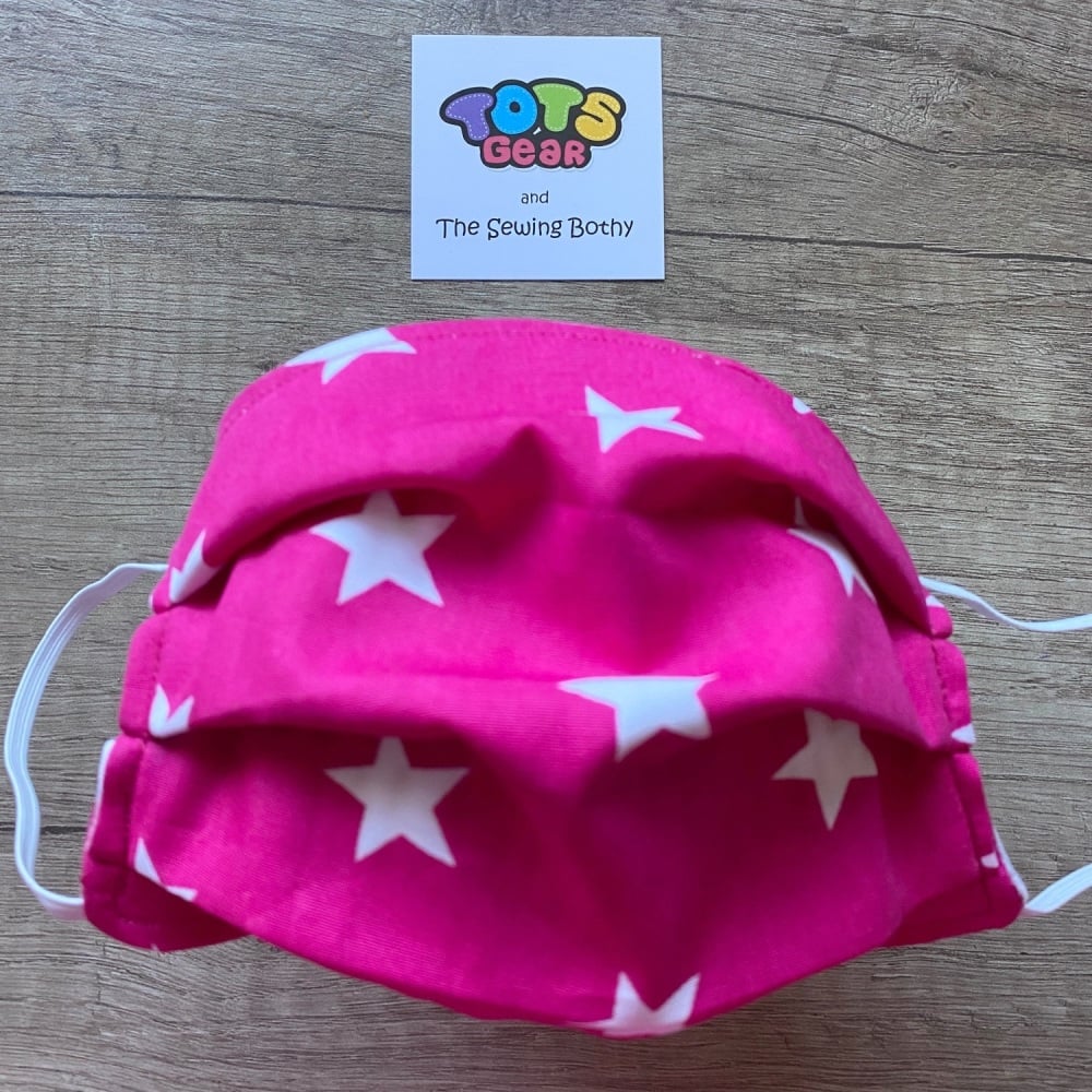 Bright Pink Face Mask with white stars - 4 sizes/options available - made