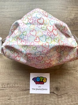 Multi coloured hearts on white Face Mask - 4 sizes/options available to order