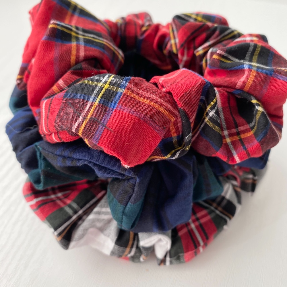 Set of Three Tartan Hair Scrunchies