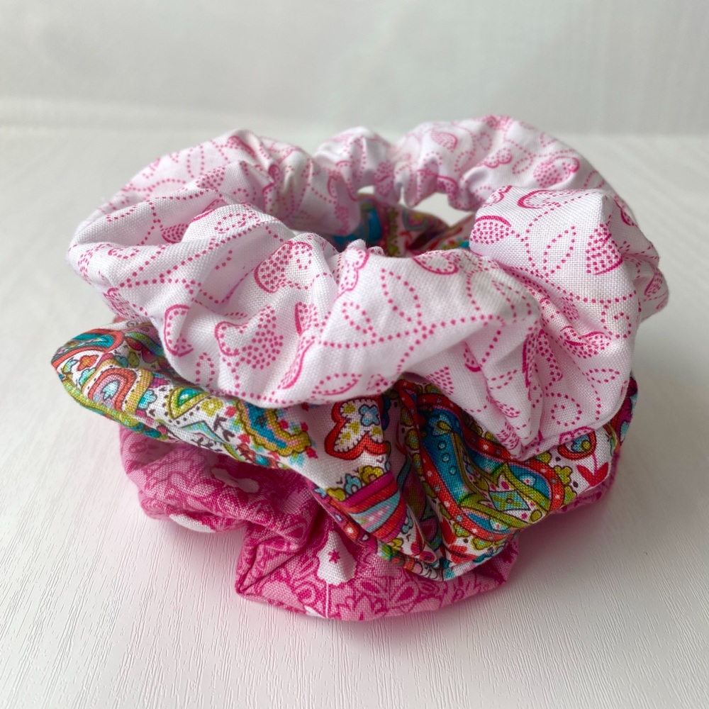 Set of Three Pink Hair Scrunchies