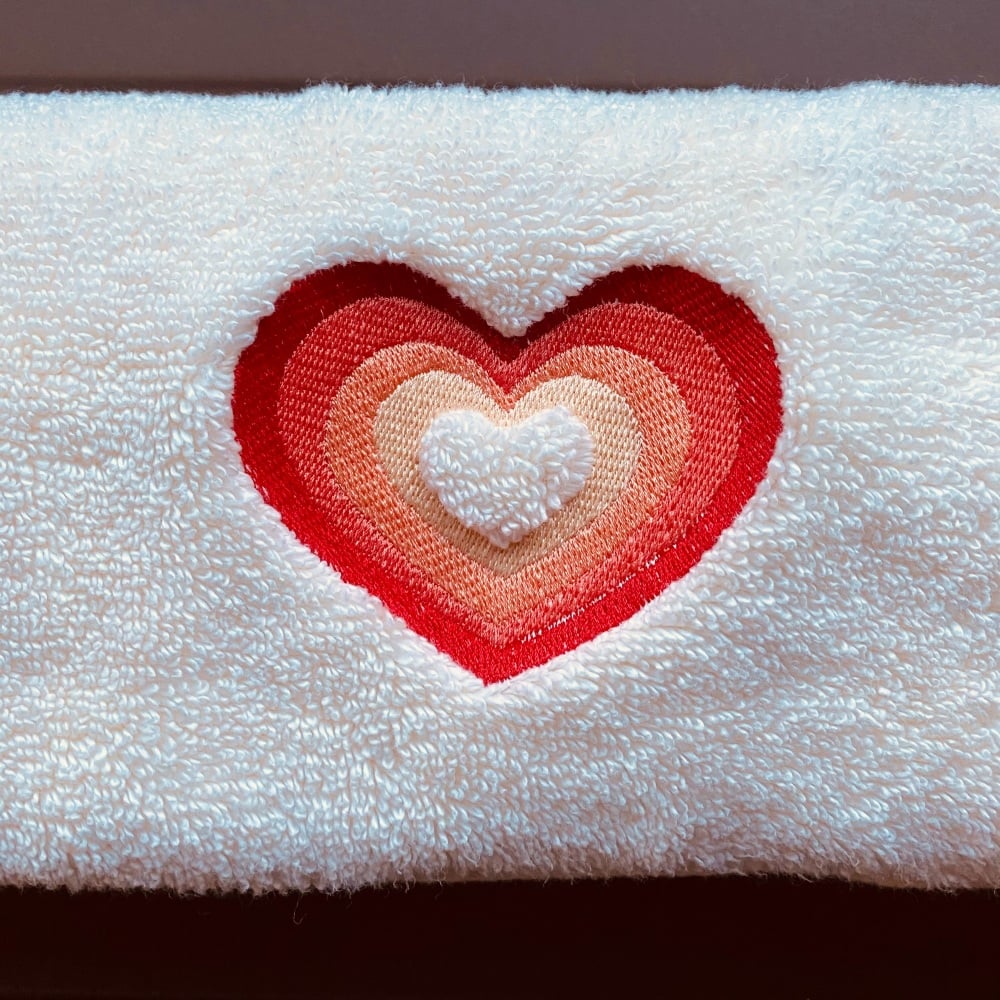 Peach and Cream embroidered Heart hand towel