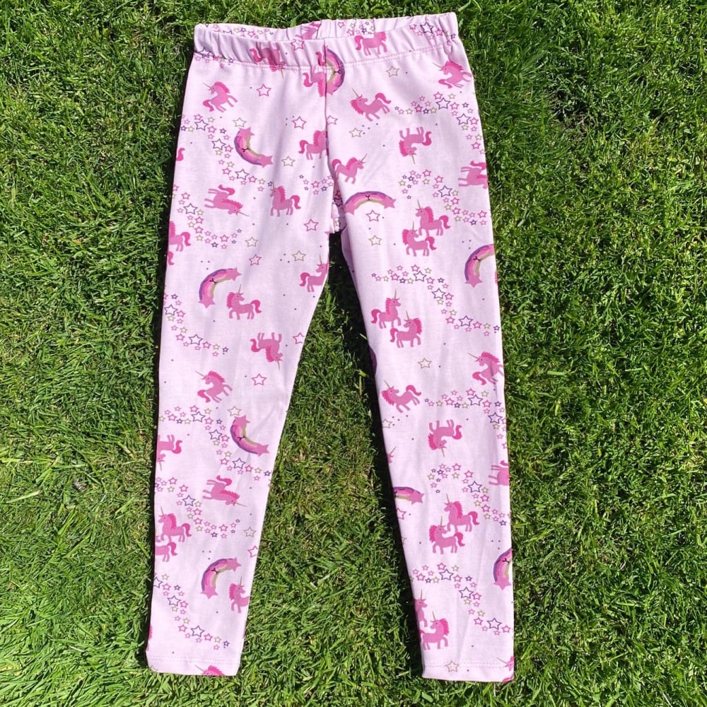 Pink Full Length Leggings with Rainbows and Unicorns