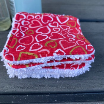  Red Hearts Face Scrubbies - Environmentally Friendly reusable  Face Wipes