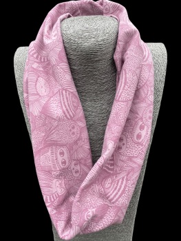 Dusky Pink Owl design stretch Jersey Organic Cotton Infinity Scarf 