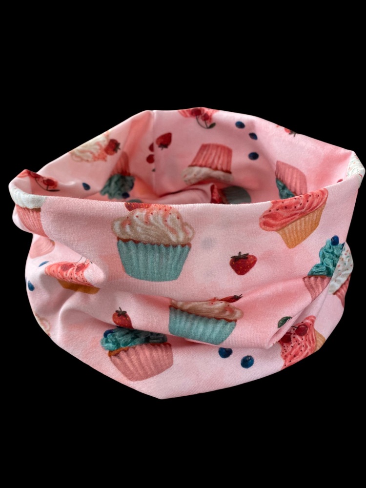 Pink Cupcake and Cheery Stretch Jersey cotton Snood (4 size options availab