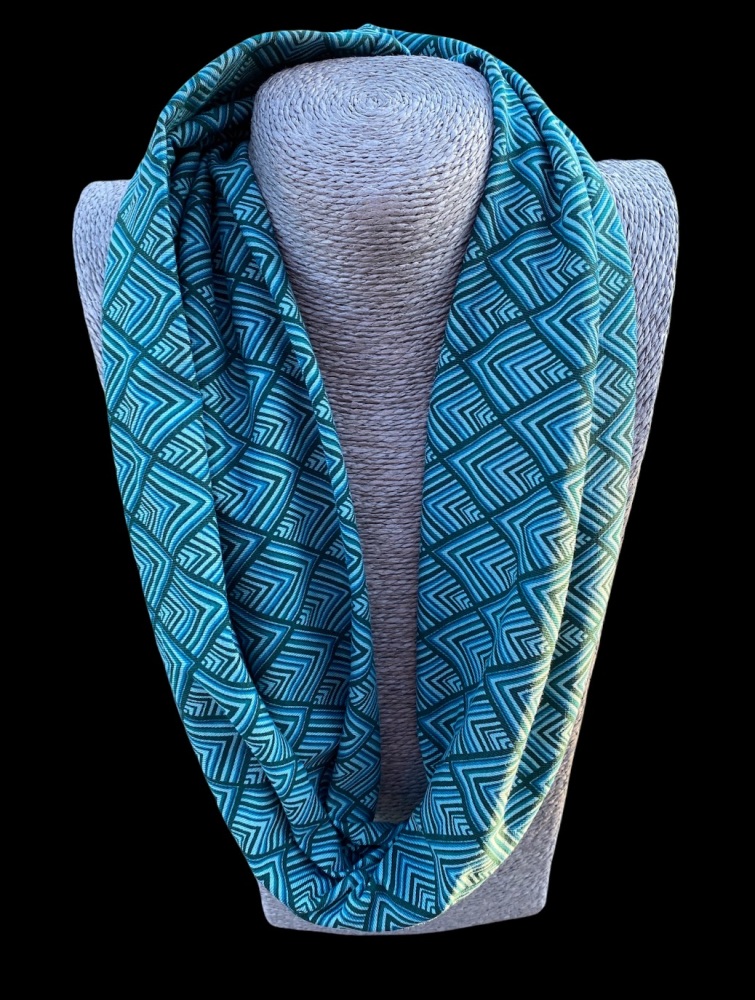 Green Geometric design Stretch Jersey Cotton Infinity Scarf 
