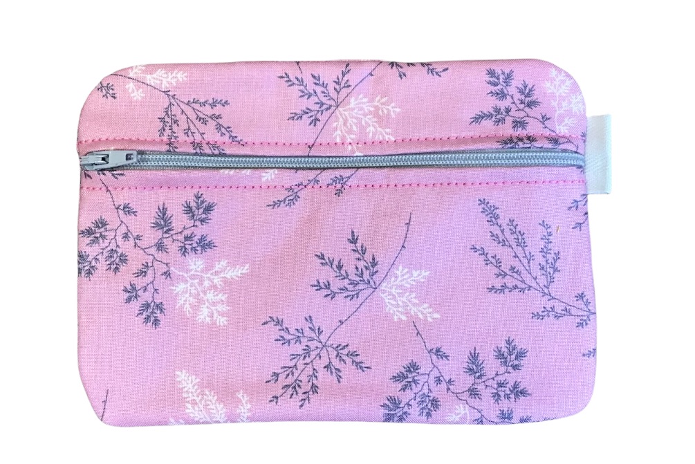 Dusky Pink Floral Zipped cotton Pouch - Medium