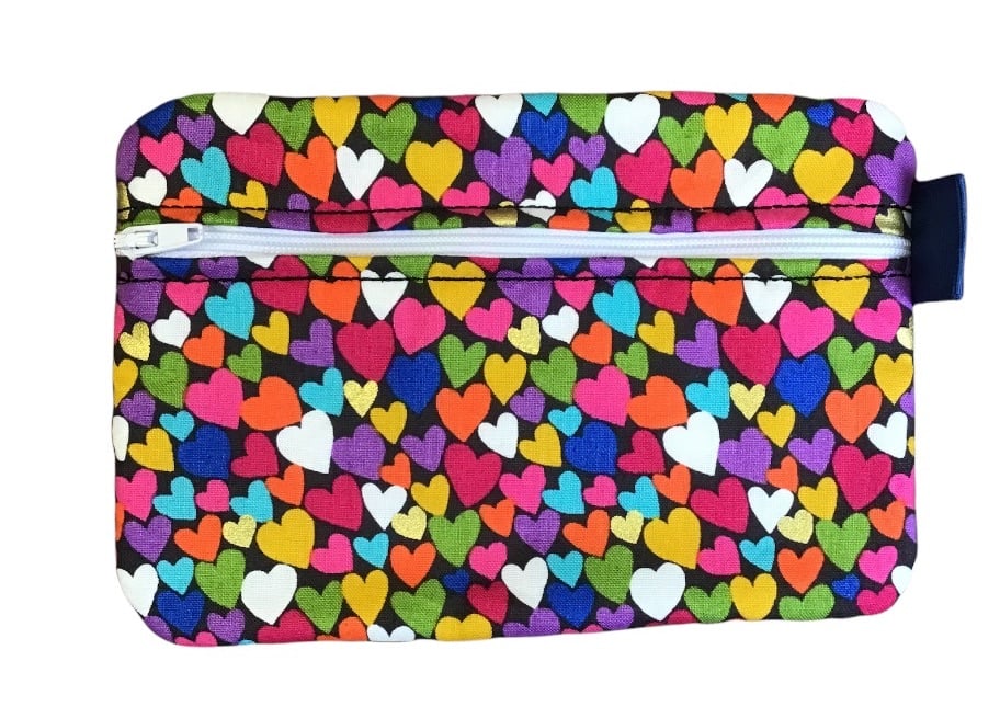 Bright mini hearts Zipped cotton Pouch - Medium