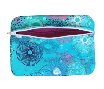 Turquoise “Reef”  Zipped cotton Pouch - Medium