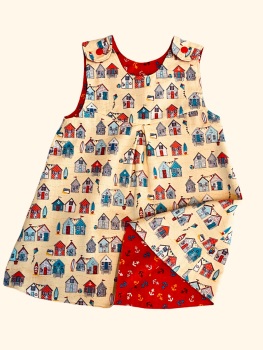 Beach Huts and Anchors Reversible Pinafore Dress - 3-6M, 2Y, 3Y and 4Y in stock