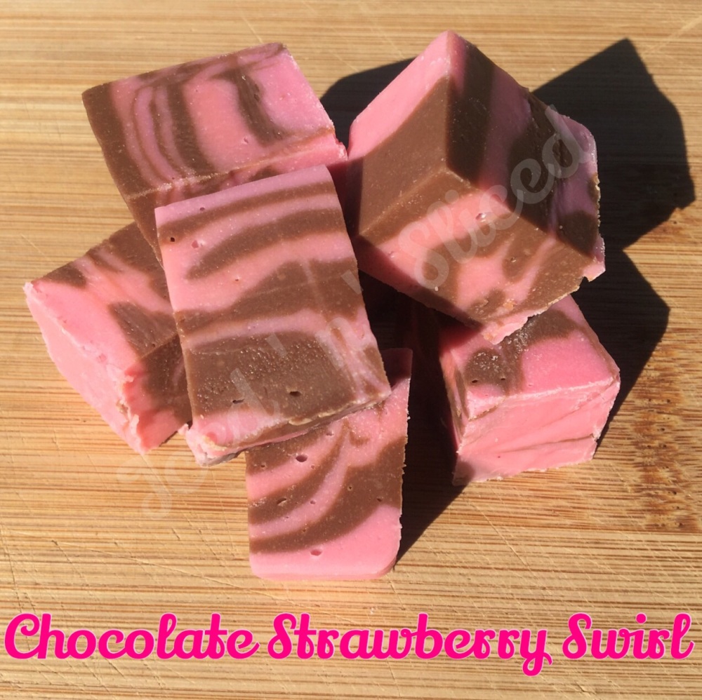 Chocolate Strawberry Swirl fudge pieces