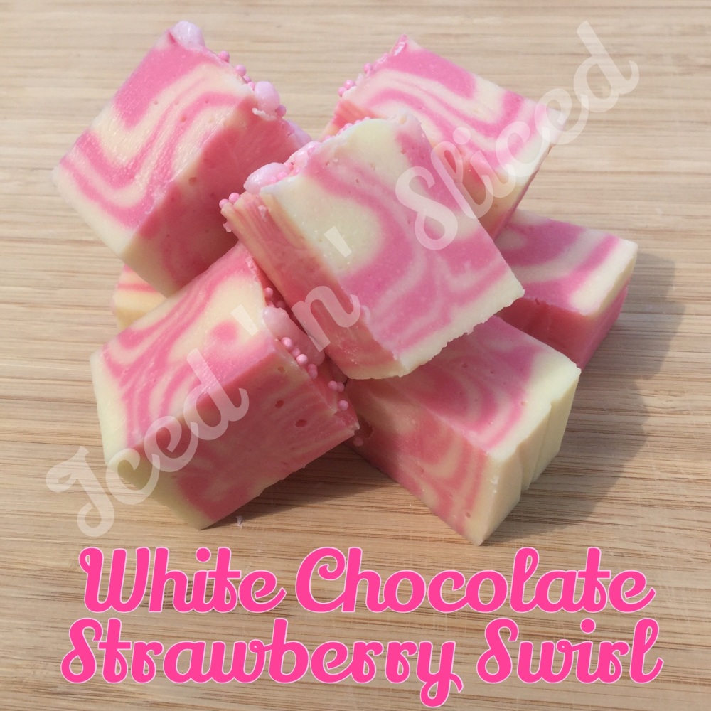 White Chocolate Strawberry Swirl fudge pieces