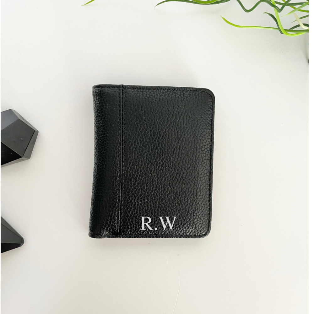 Black Leather Initial Wallet