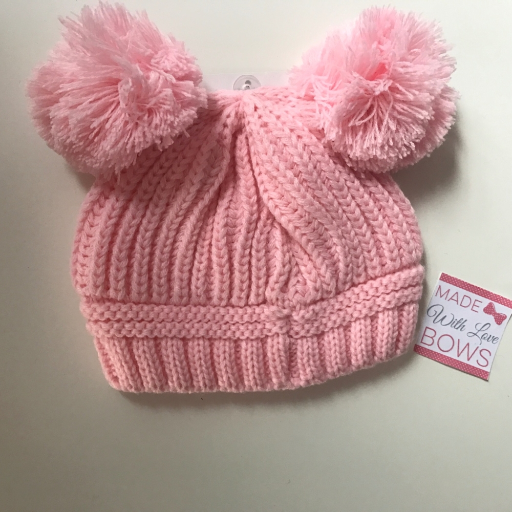 Knitted Double Pom Pom Hats - 4 Colours 