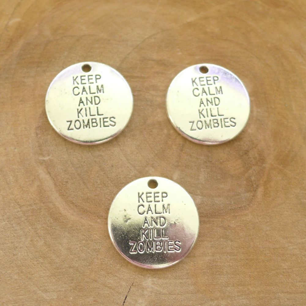 Silver Keep Calm And Kill Zombies Word Charms 