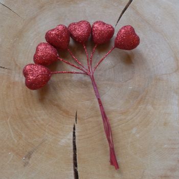 Glitter Heart Stems - Red (F6027)