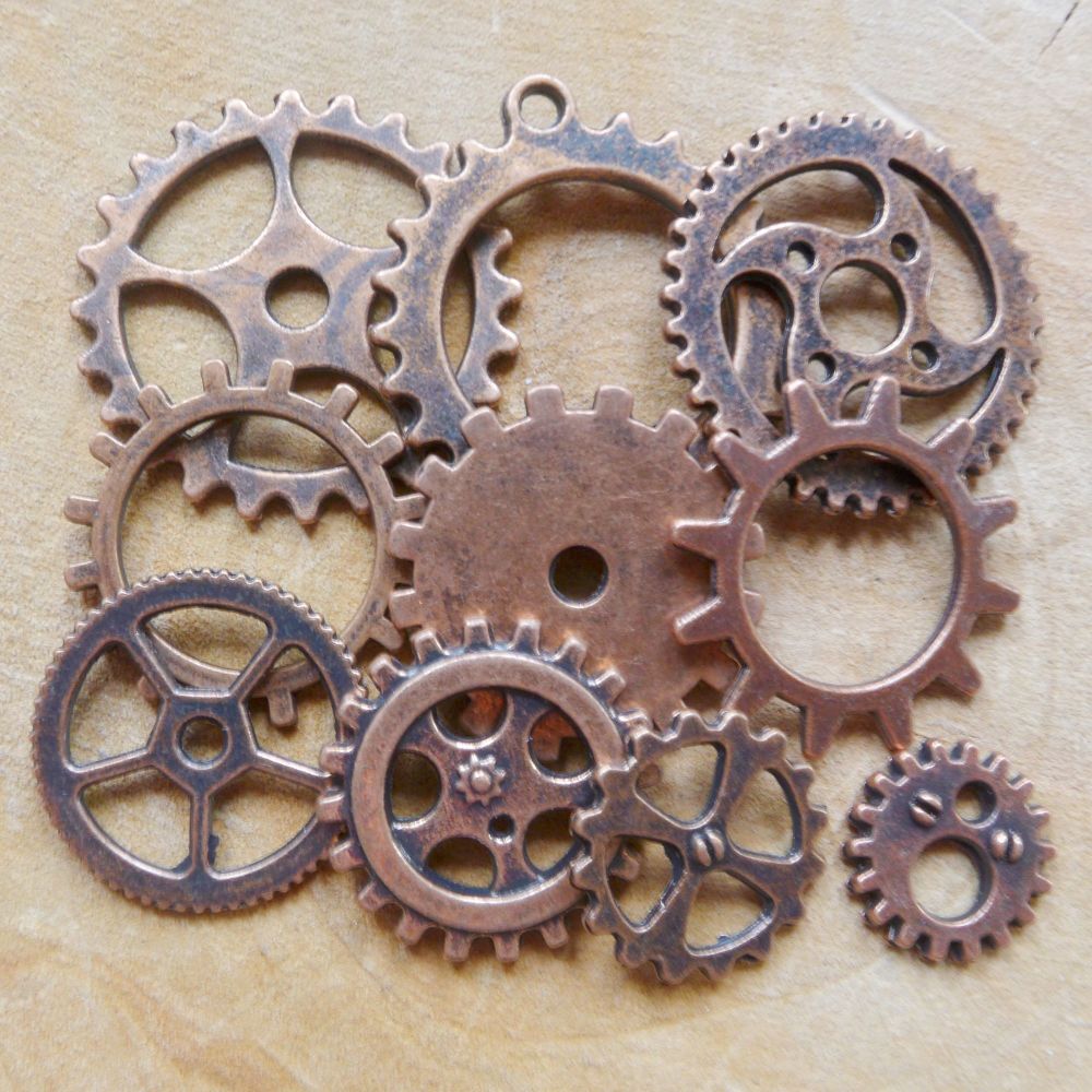 Steampunk Cogs & Gear Charms - Antique Copper (C104)