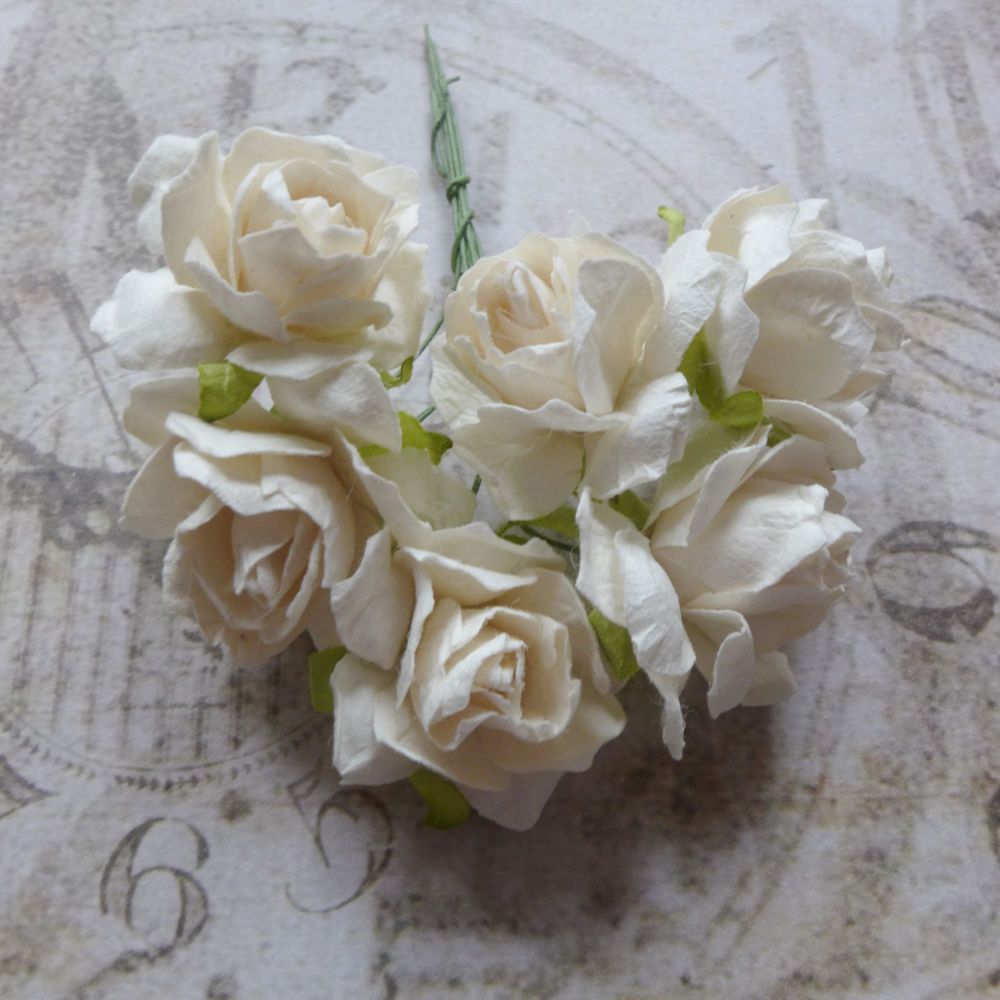 Puffy Mulberry Paper Roses ~ White (PF009)