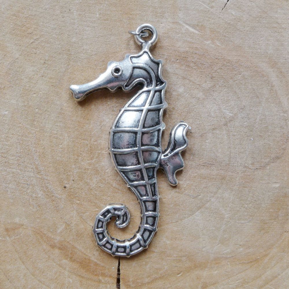 Large Silver Seahorse Charm (C123)