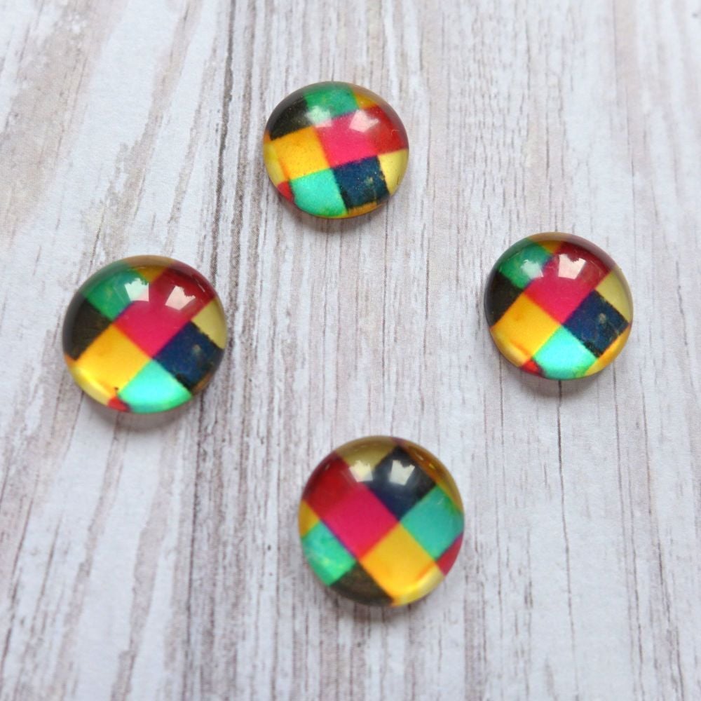 Glass Dome Checked Cabochons (CA3034)