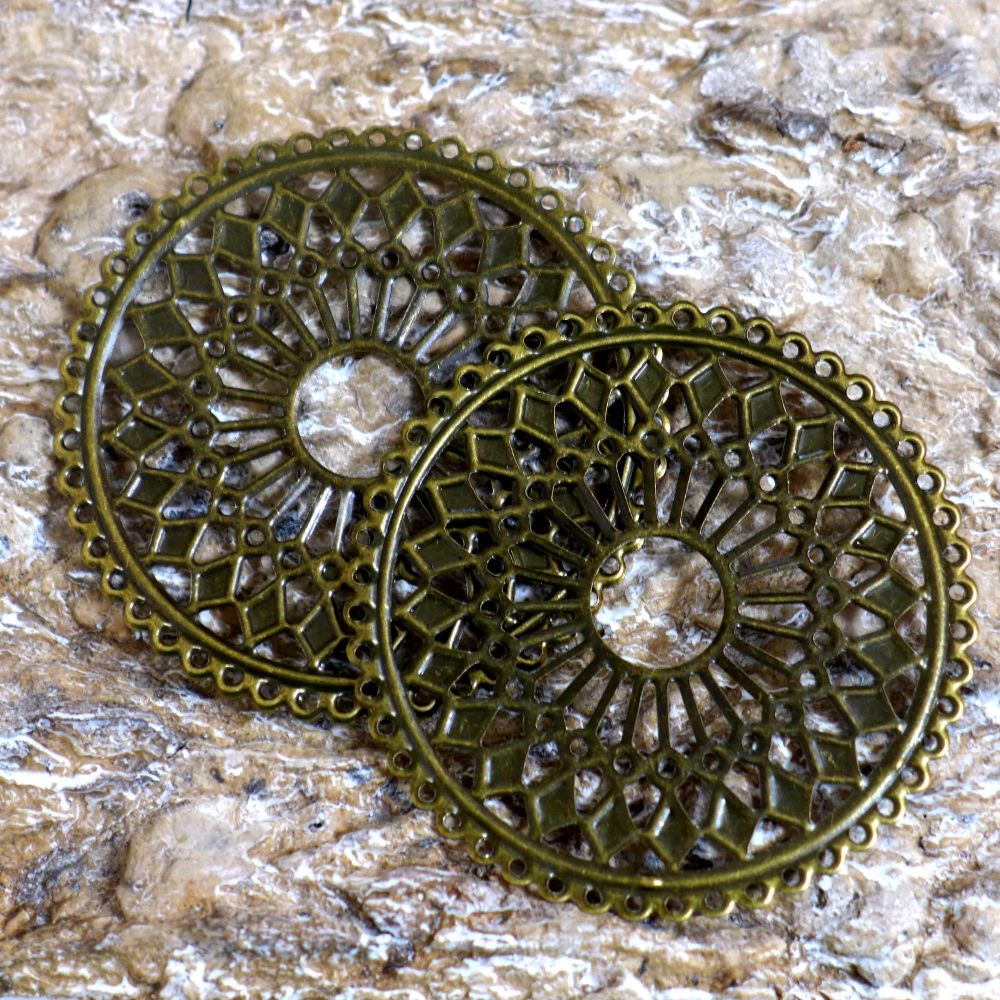 Large Bronze Filigree Lace Circles (C084)