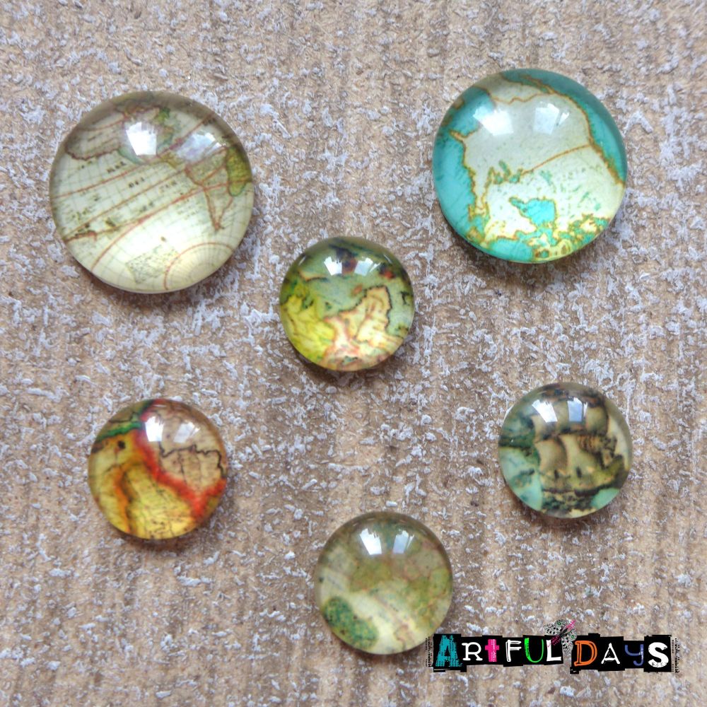 Glass Dome Cabochons - Travel Maps 2 Sizes (CA3016)